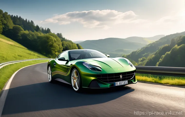 레이싱게임 추천 포럼 - A highly detailed, photorealistic image of a cutting-edge European supercar, such as a sleek Ferrari...