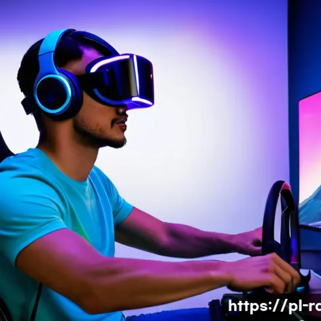 스팀 레이싱게임 할인 정보 - **Prompt 1: Immersive VR Racing Experience** A young adult, of diverse ethnicity, completely imm...