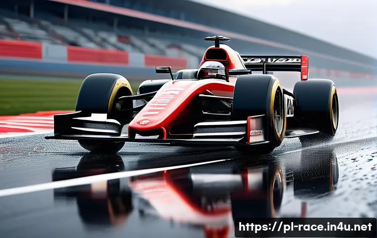 레이싱게임 속의 실제 브랜드 - Ultra-realistic racing car model in a dynamic wet race environment, showcasing detailed body contour...
