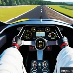 Home 23 레이싱게임의 시장 규모 - Hyper-realistic racing scene set in a photorealistic open world environment, featuring a sleek, mode...