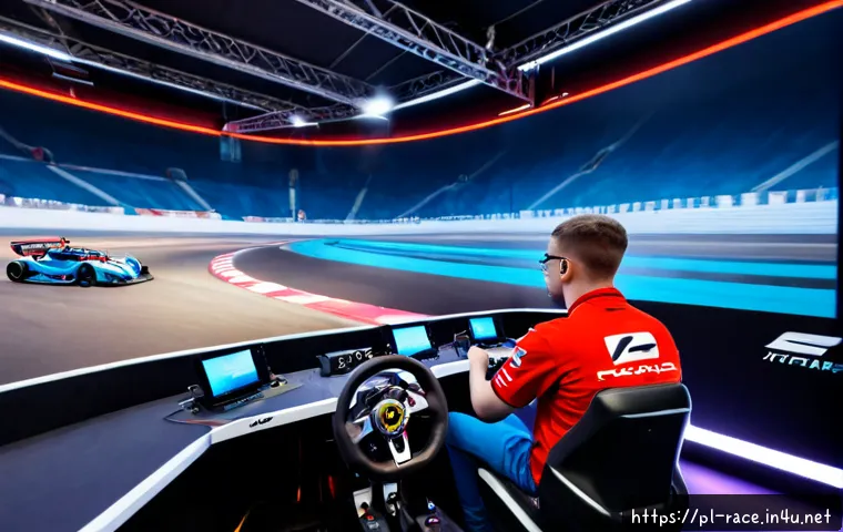 Home 17 유명 레이싱게임 대회 - Photorealistic esports racing tournament in a modern Polish arena, focused on a skilled young adult ...